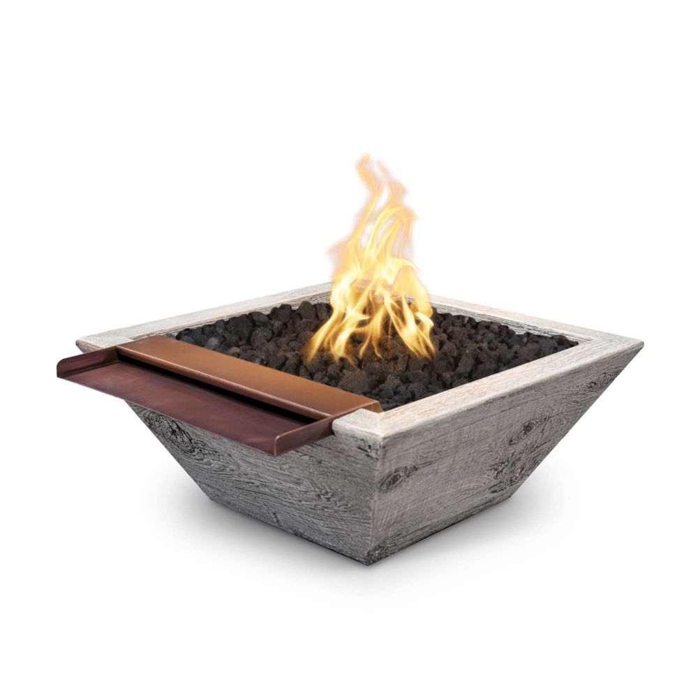 The Outdoors Plus OPT-30SWGFWWSE12V-EBN-LP 30" Maya Wood Grain Fire and Wide Spill Water Bowl - 12V Electronic Ignition - Ebony - Liquid Propane